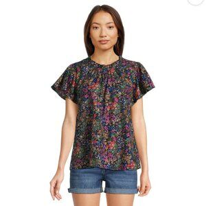 Time + Tru Moody floral cotton flutter sleeve top size XXL L20
